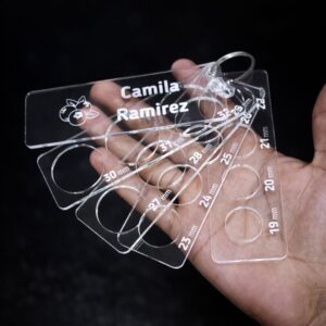 Calibrador arándano 19-32, llavero acrílico transparente